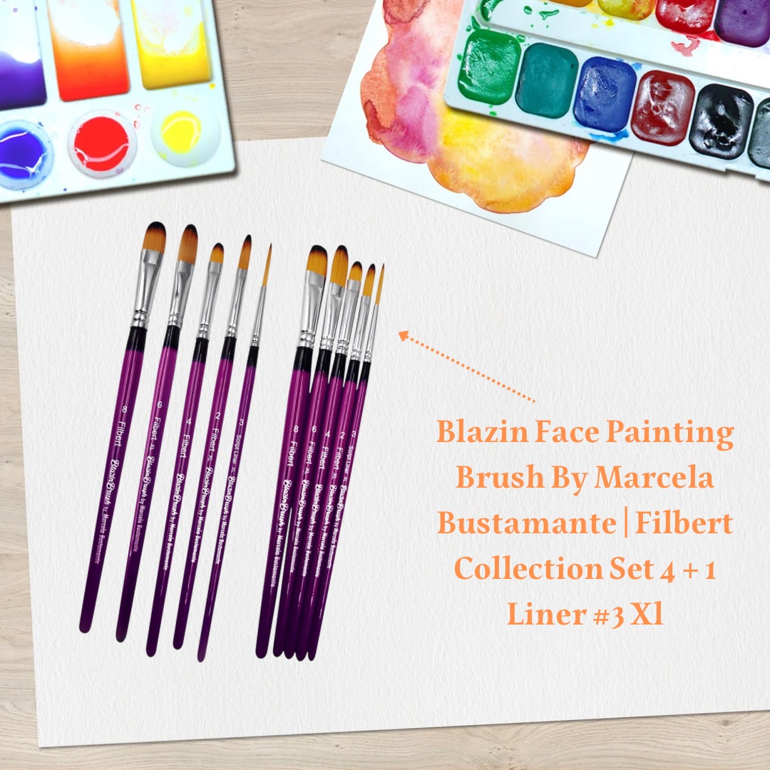 image Blazin Face Painting Brush by Marcela Bustamante | Filbert Collection Set 4 + 1 Liner #3 Xl